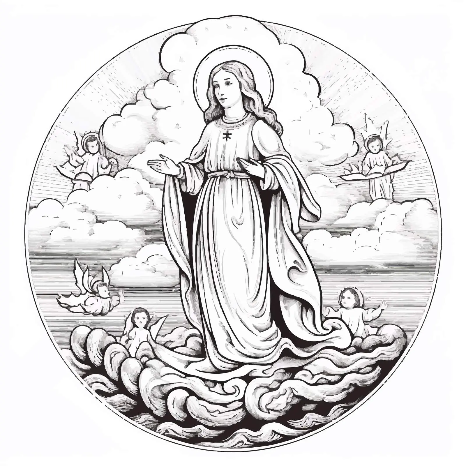 Vintage Easter Illustration of St. Maria and Jesus — free download from Dotvec