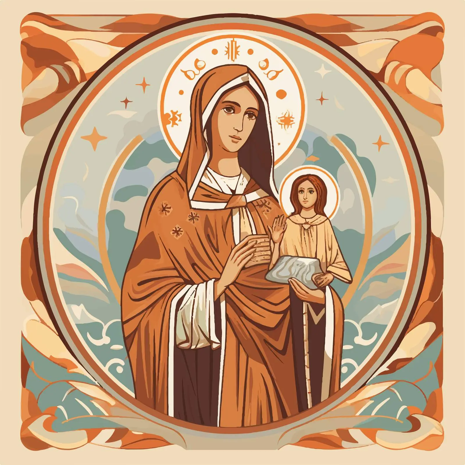 St. Maria and Kind Jesus Fresco Illustration – free mural image from Dotvec