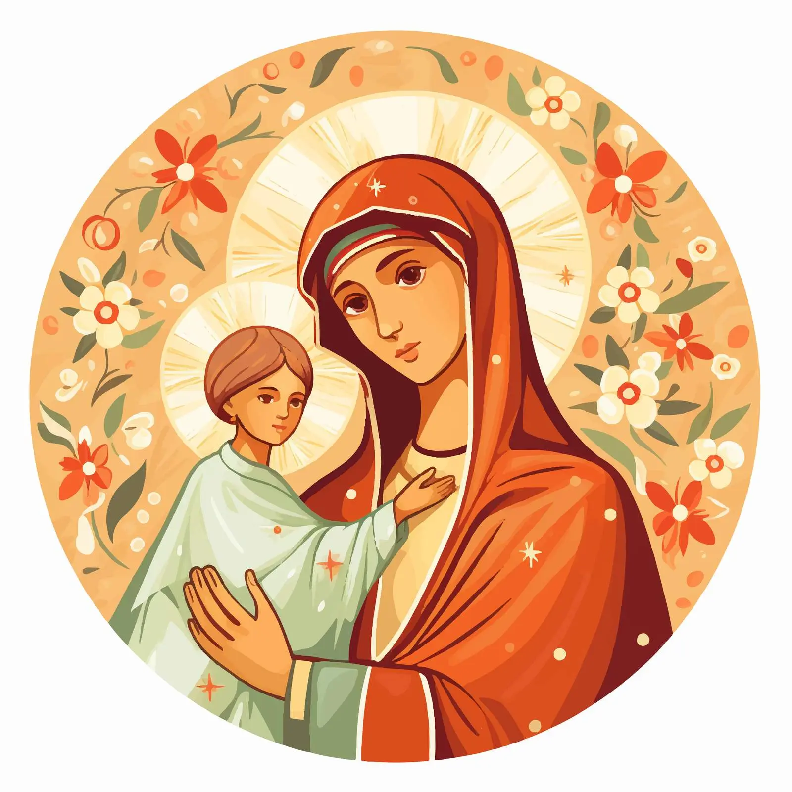 St. Maria and Kind Jesus Byzantine Fresco — free download from Dotvec