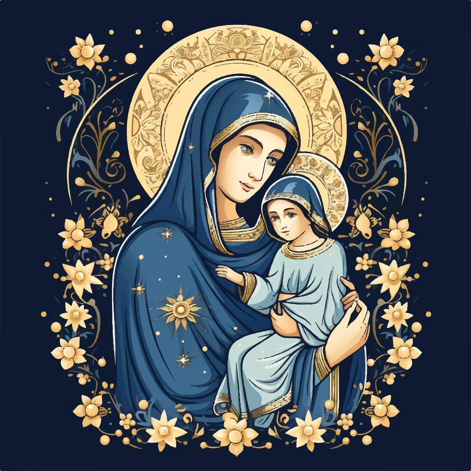 Byzantine Illustration of St. Maria with Jesus — free download from Dotvec