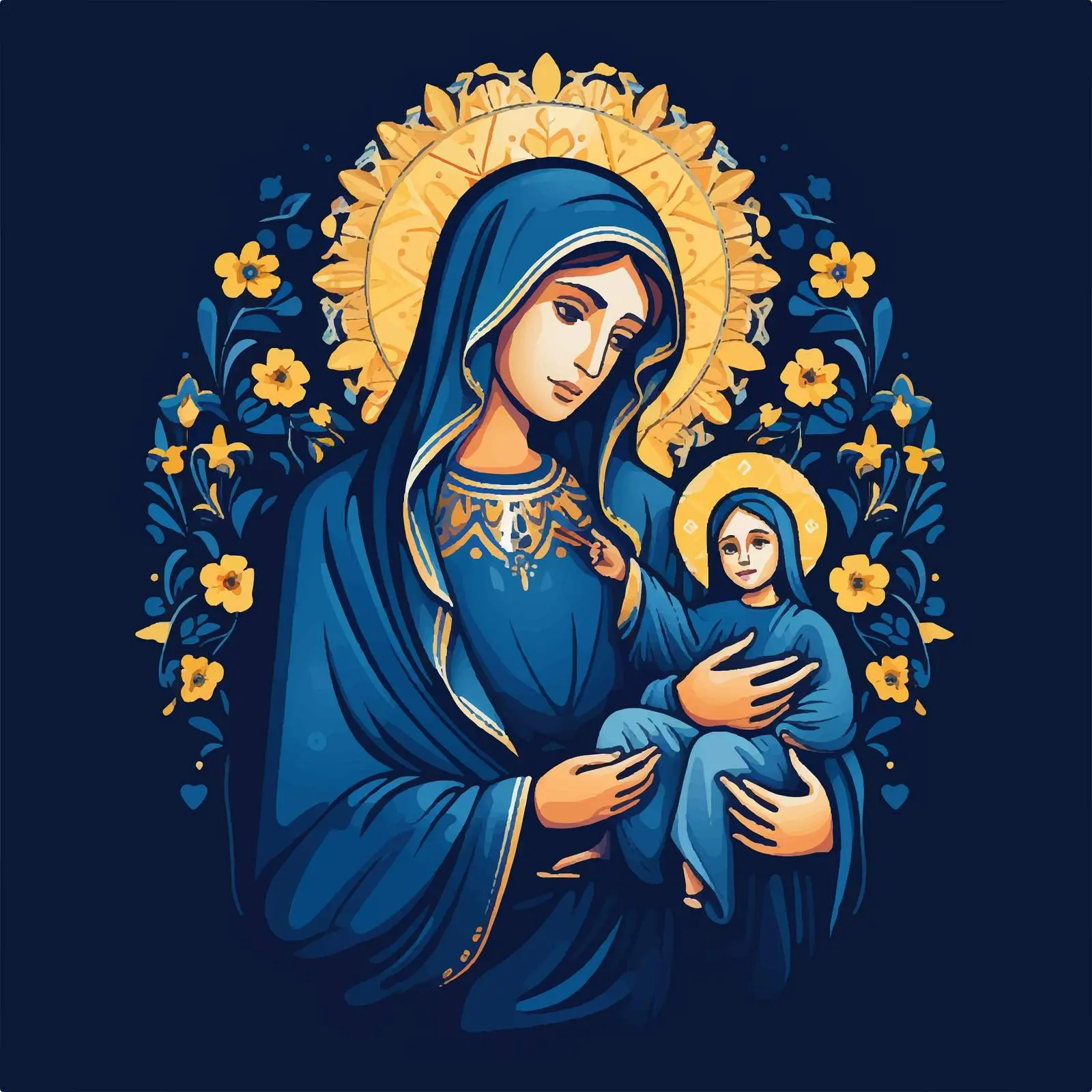 Byzantine Illustration of St. Maria and Jesus — free download from Dotvec