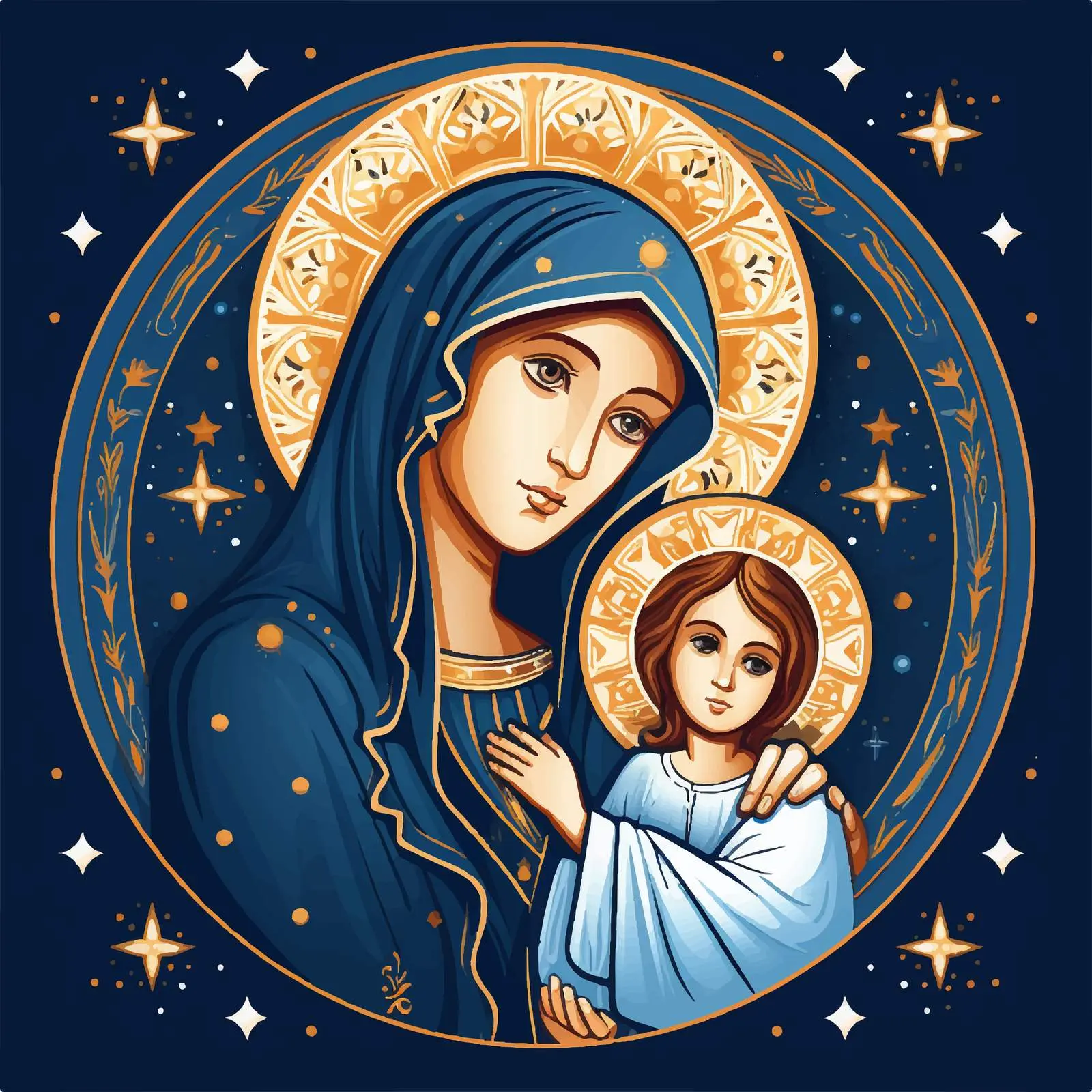 Byzantine Illustration of St. Maria and Jesus — free download from Dotvec