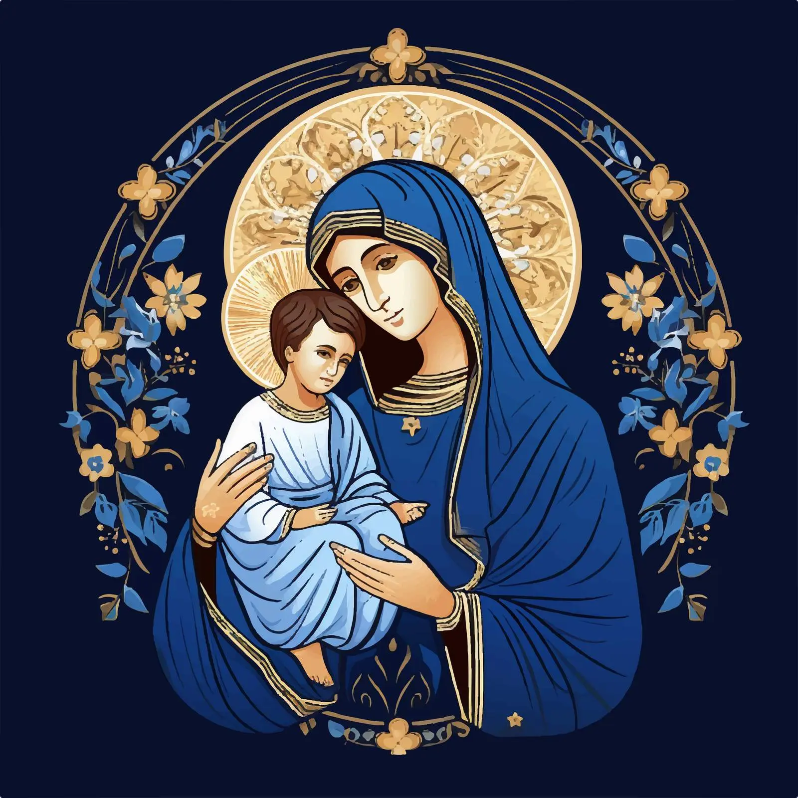 Byzantine Style Illustration of St. Maria and Jesus — free download from Dotvec