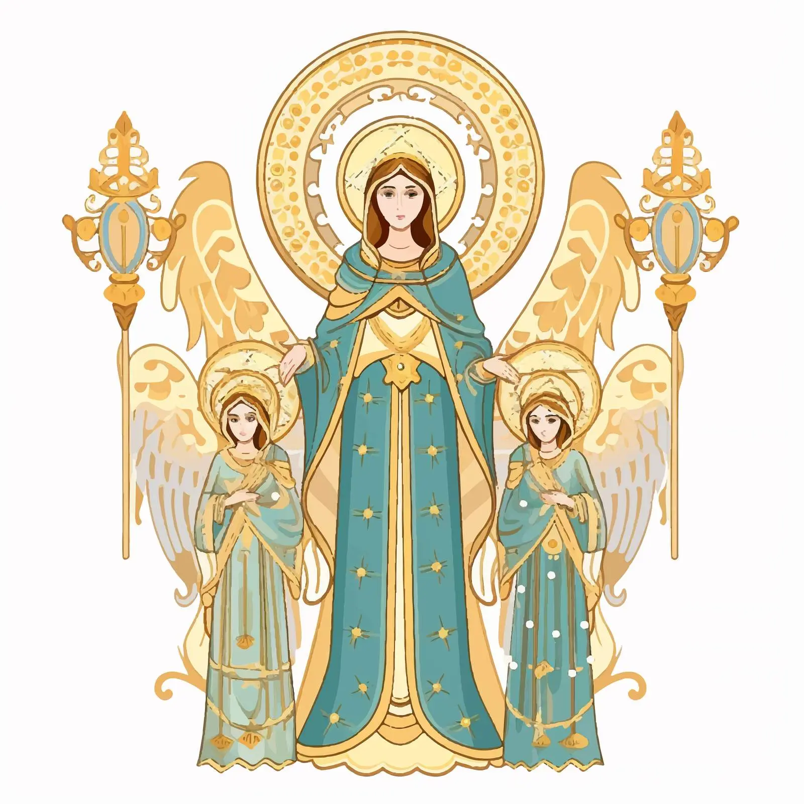Byzantine Style Illustration of St. Mary and Angels — free download from Dotvec