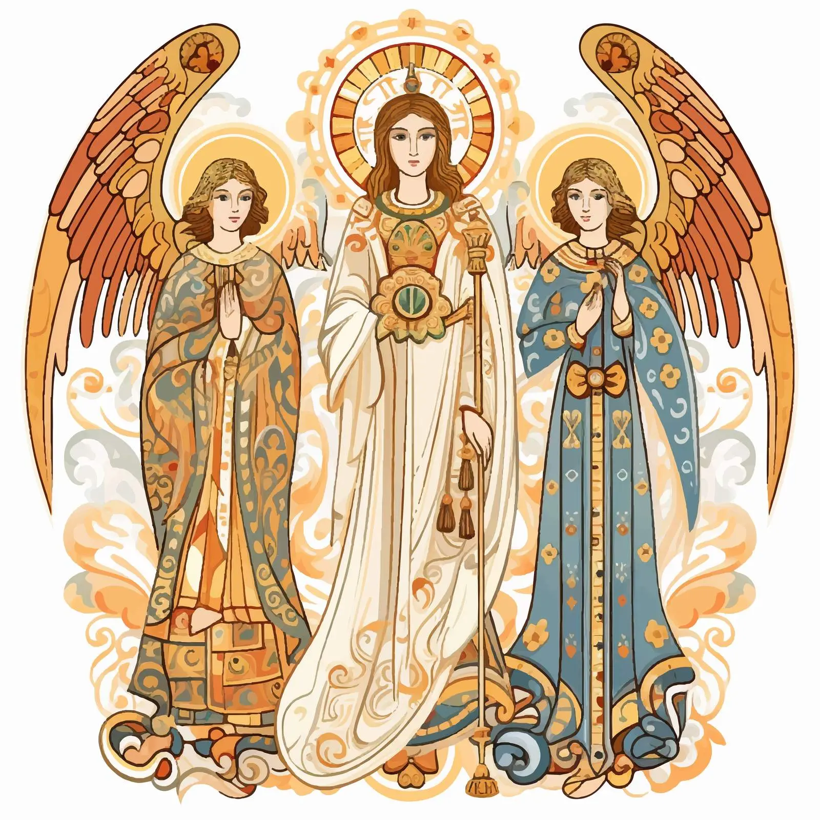 Byzantine Style Illustration of St. Mary and Angels — free download from Dotvec
