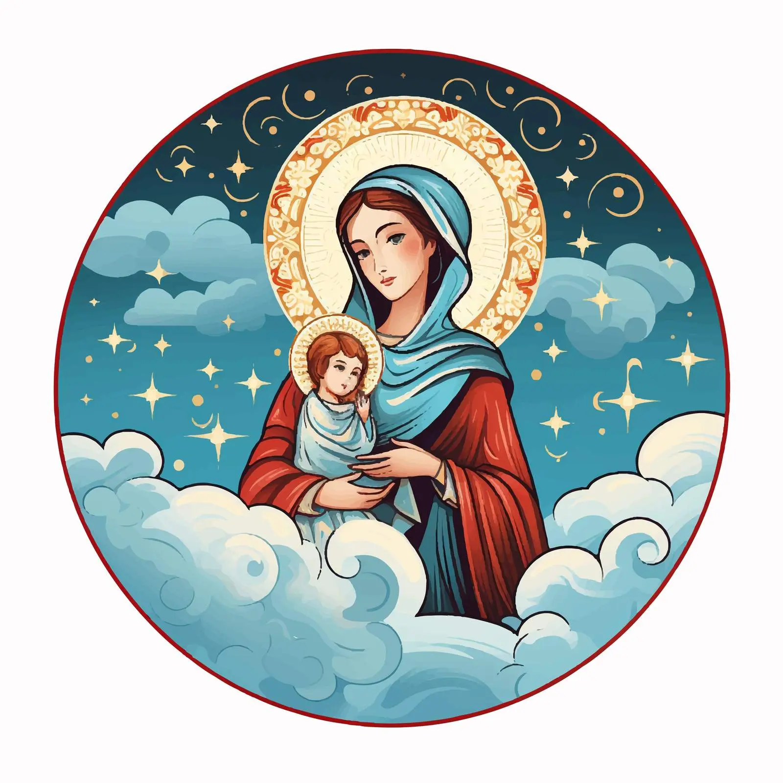 Mary and Jesus in Byzantine Style Illustration — free download from Dotvec