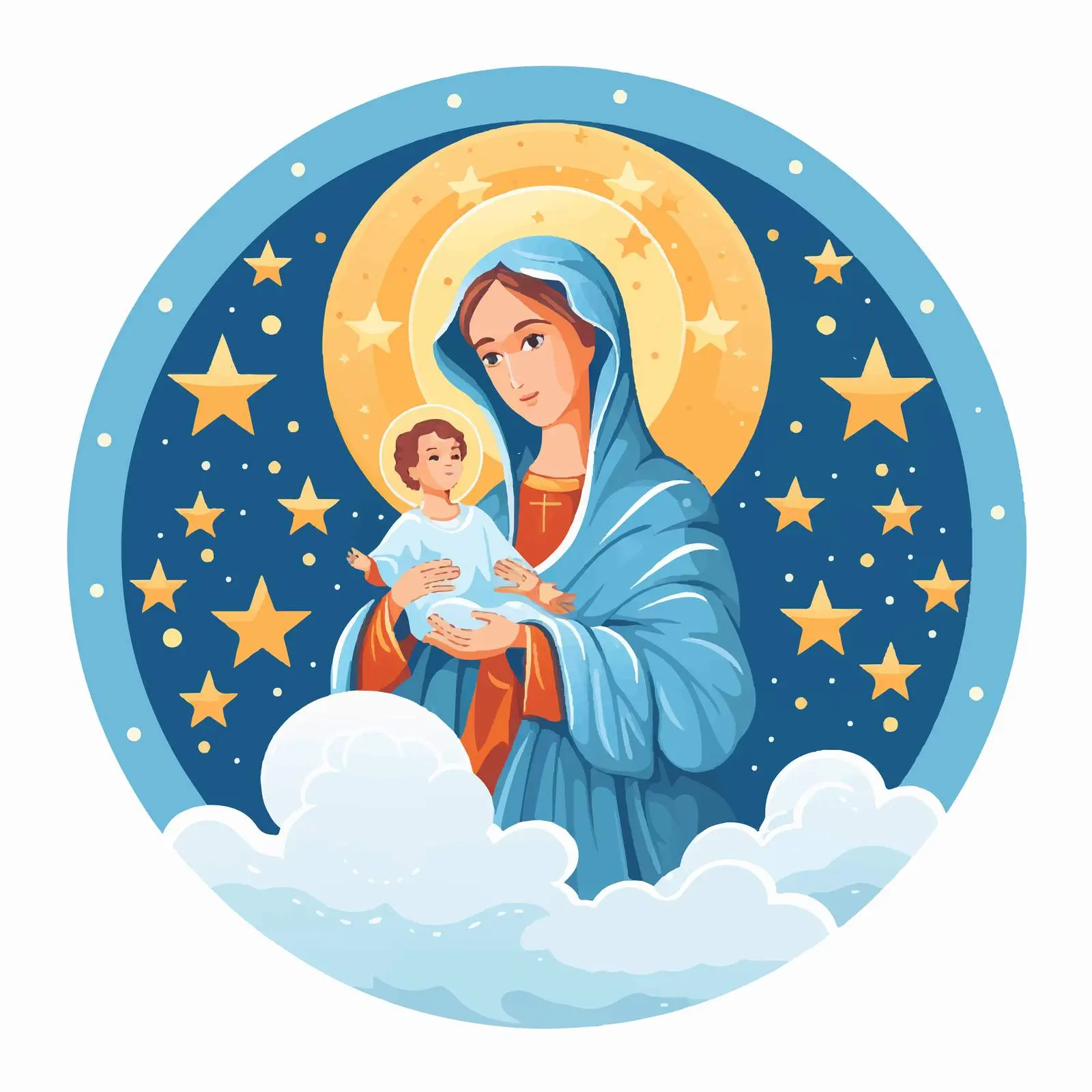 Virgin Mary and Jesus in Byzantine Style Illustration — free download from Dotvec
