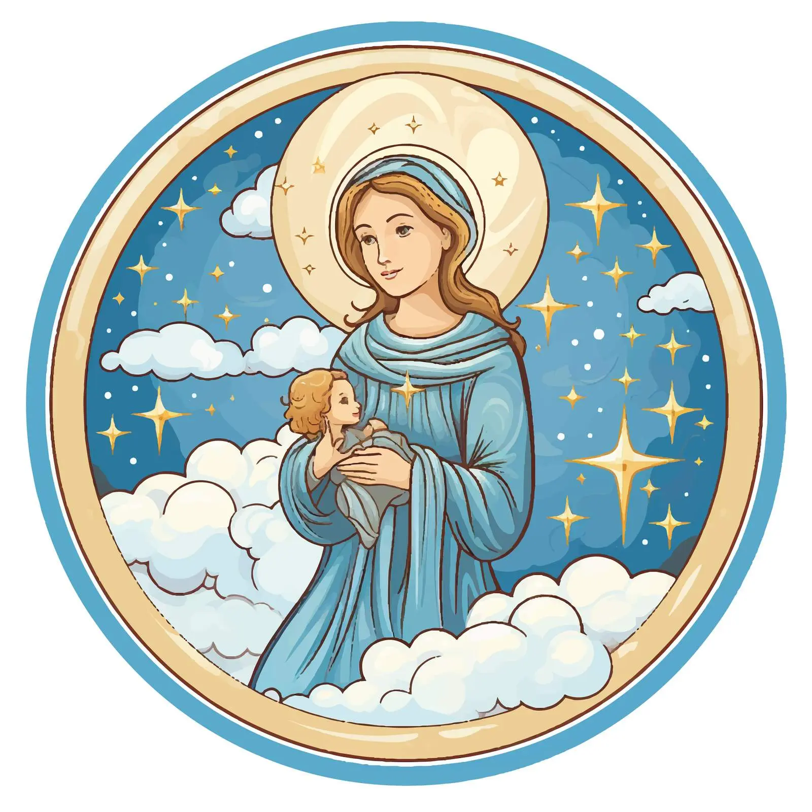 Mary and Jesus Icon in Byzantine Style – free artistic icon image from Dotvec