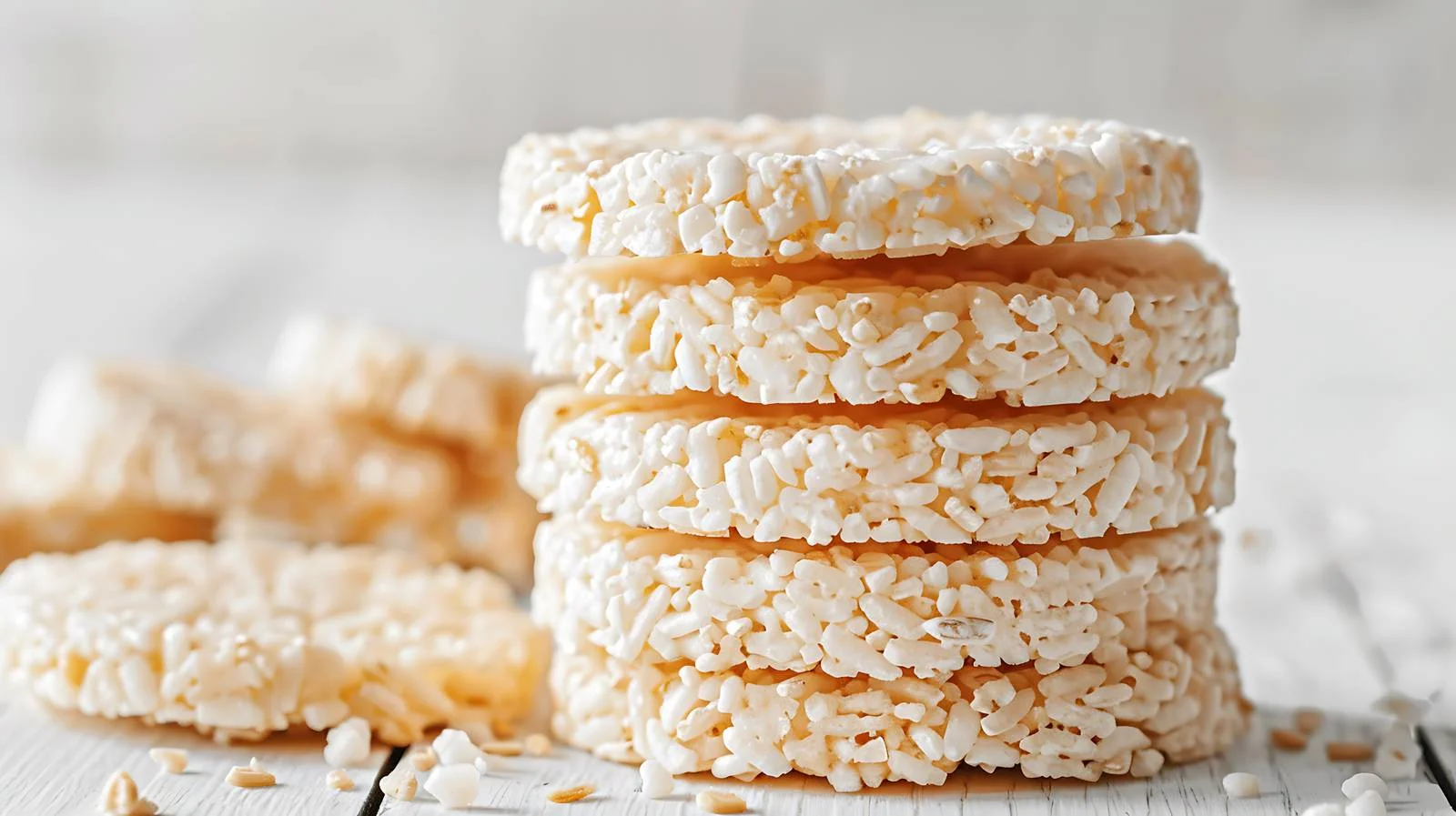Crunchy Rice Cakes Display on Wooden Table — free download from Dotvec
