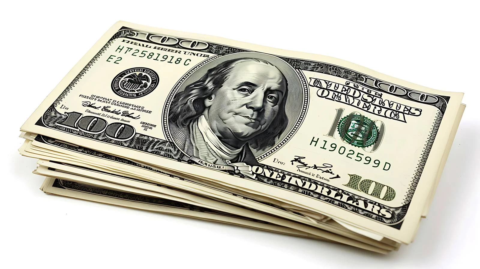 Stacked hundred-dollar bills with prominent bill — free download from Dotvec
