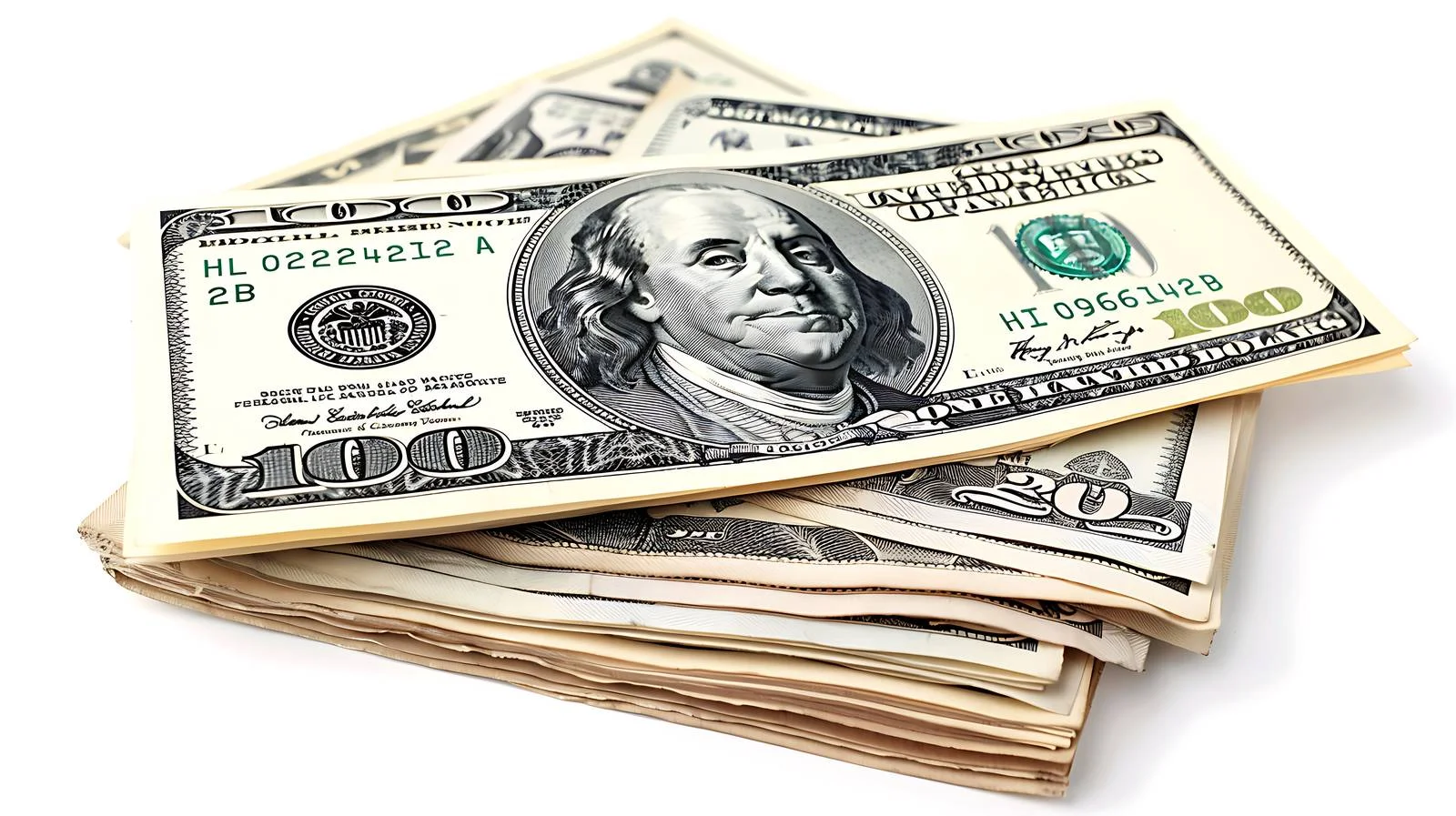 Heap of one hundred dollar bills with prominent note — free download from Dotvec