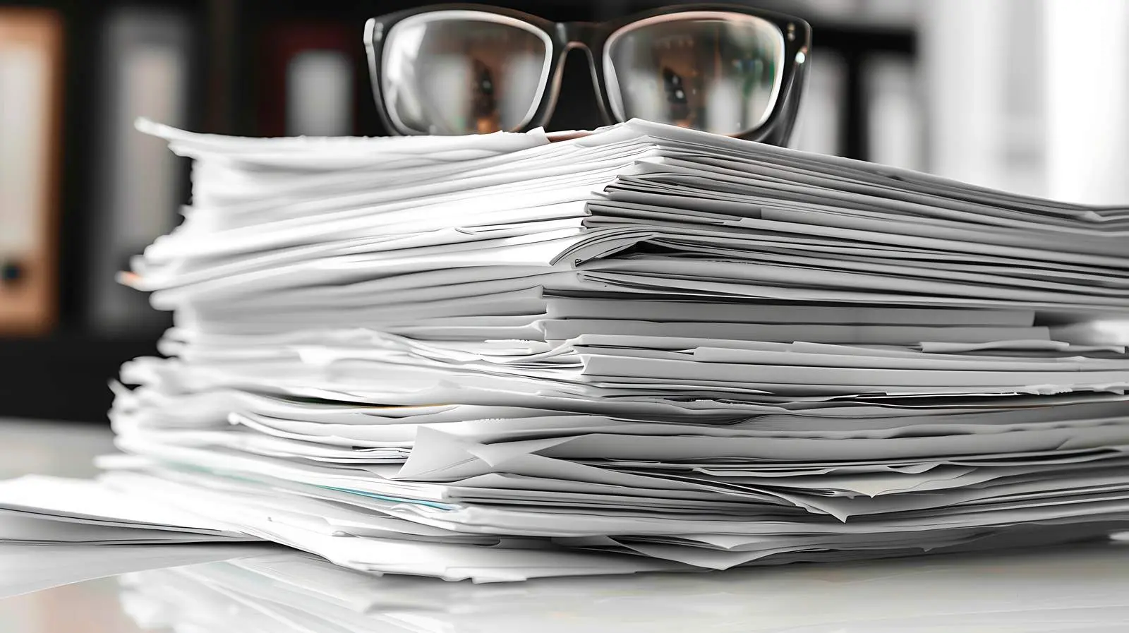Stack of Papers and Glasses on Table – free blurred image from Dotvec
