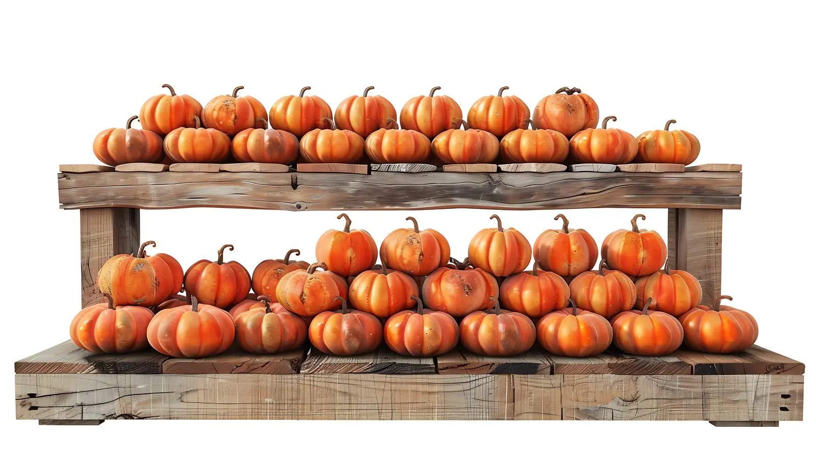 Stacks of Orange Pumpkins on Wooden Shelves – free thanksgiving table image from Dotvec