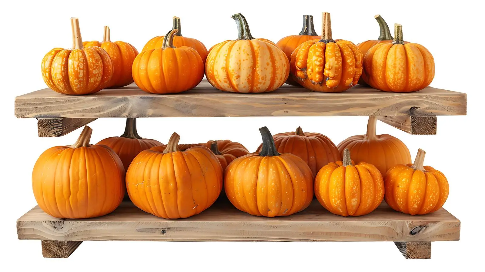 Stacks of Orange Pumpkins on Wooden Shelves — free download from Dotvec