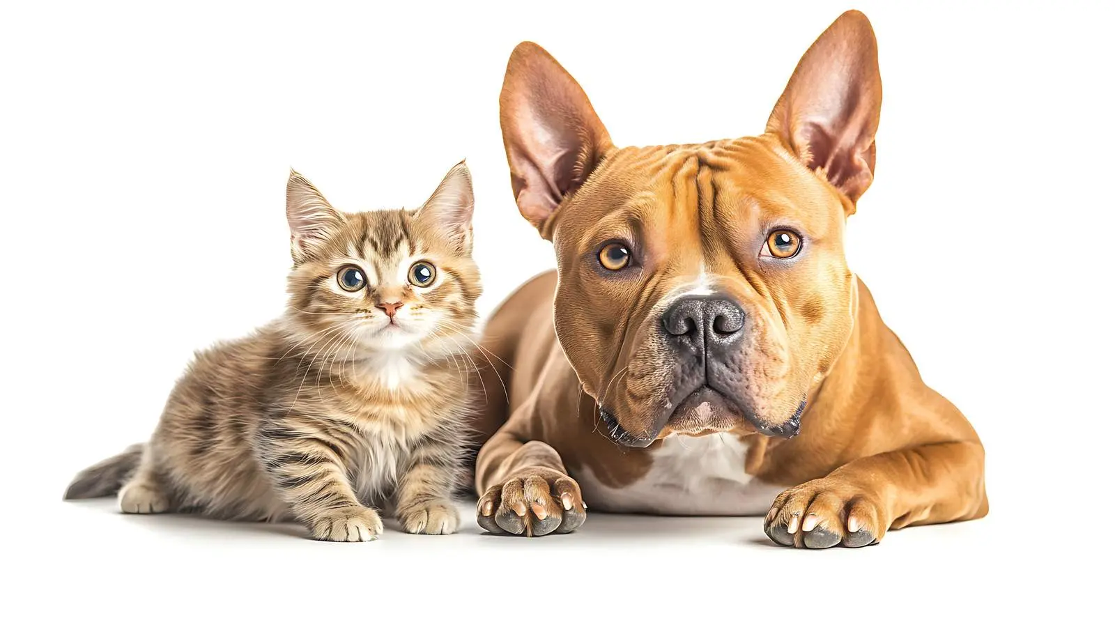 Playful Staffordshire Terrier and Scottish Straight Kitten – free cat lover image from Dotvec