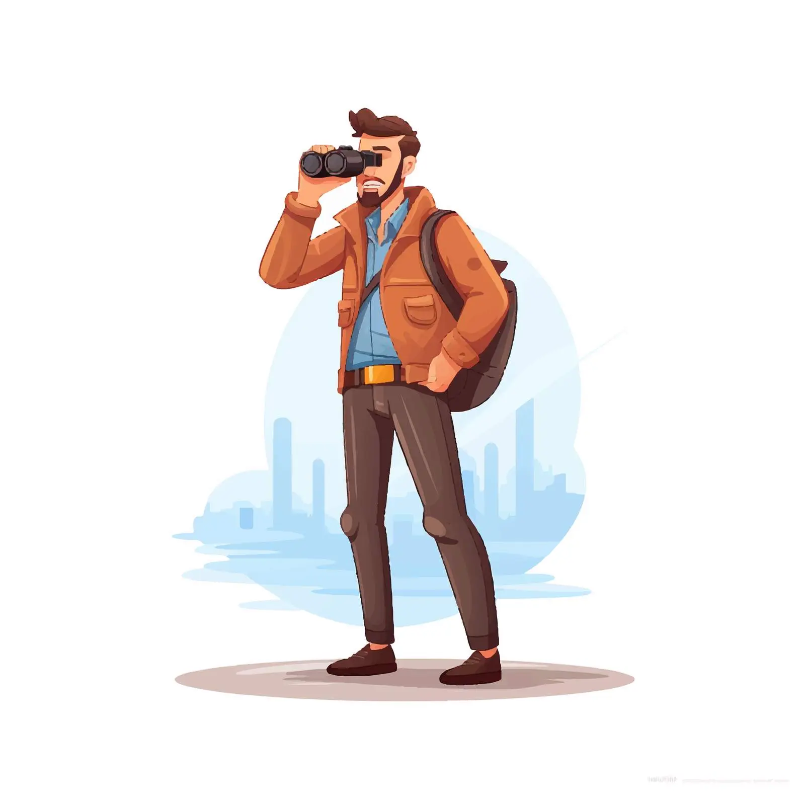 Cartoon Vector of Man with Binoculars Searching – free outing image from Dotvec