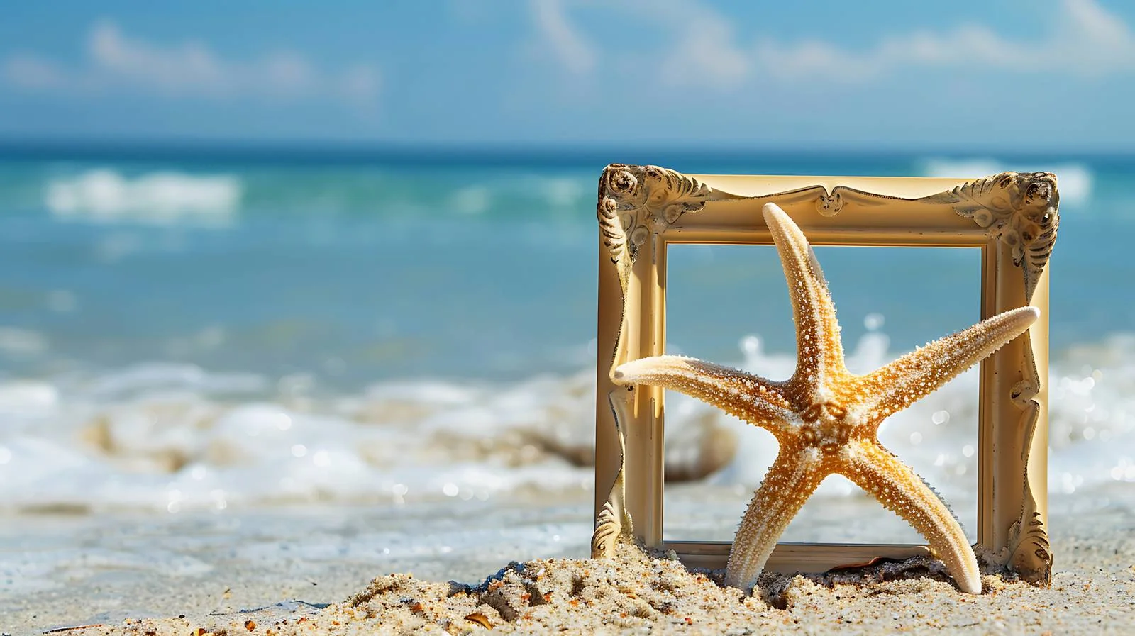 Starfish with Ornate Frame on Beach Shore — free download from Dotvec