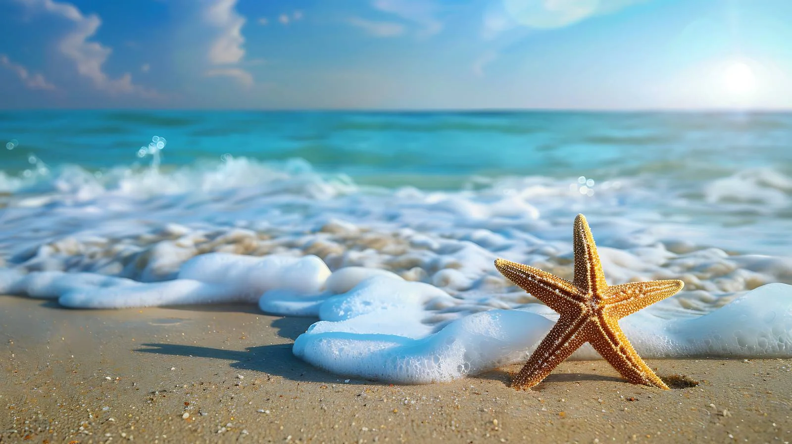 Serenity: Starfish on Beach with Vibrant Blue Waves — free download from Dotvec