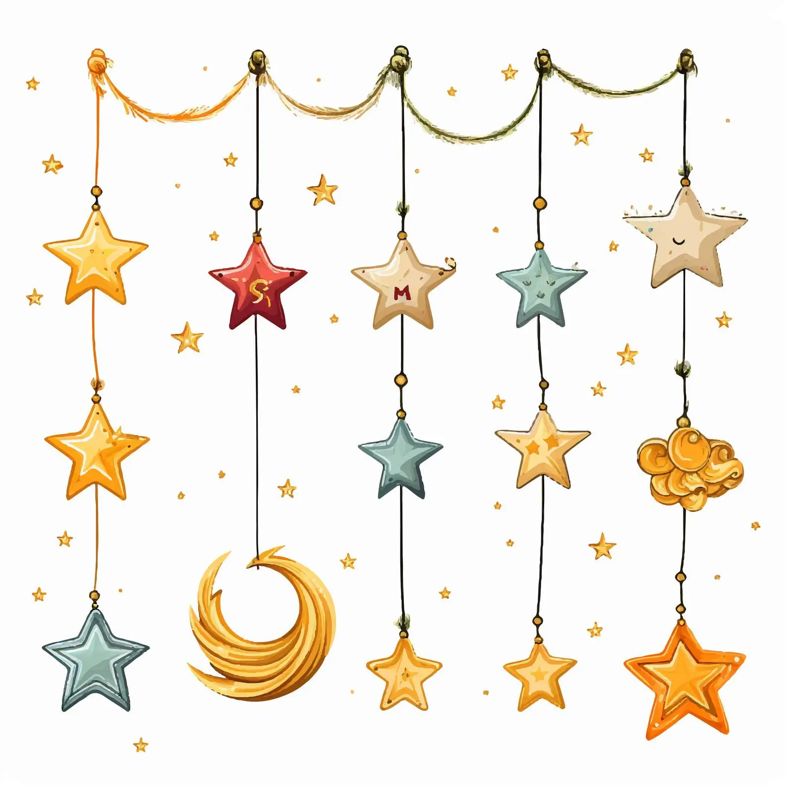 Stars and Moon Hanging on a Rope – free cosmic image from Dotvec