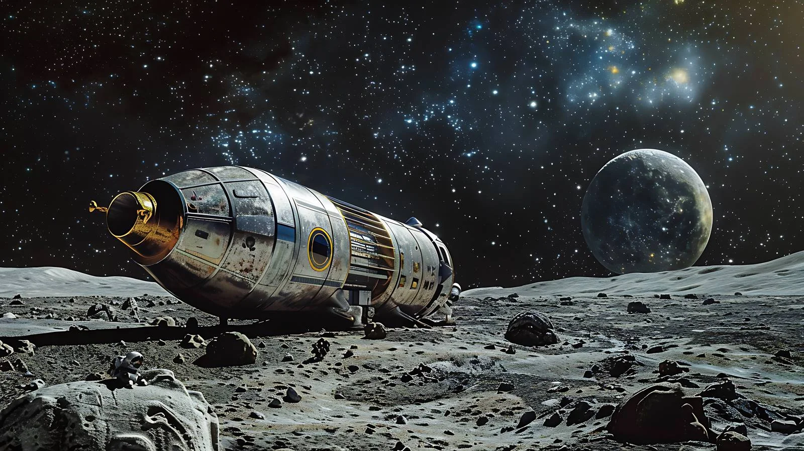 Exploration Scene with Starship on Moon — free download from Dotvec