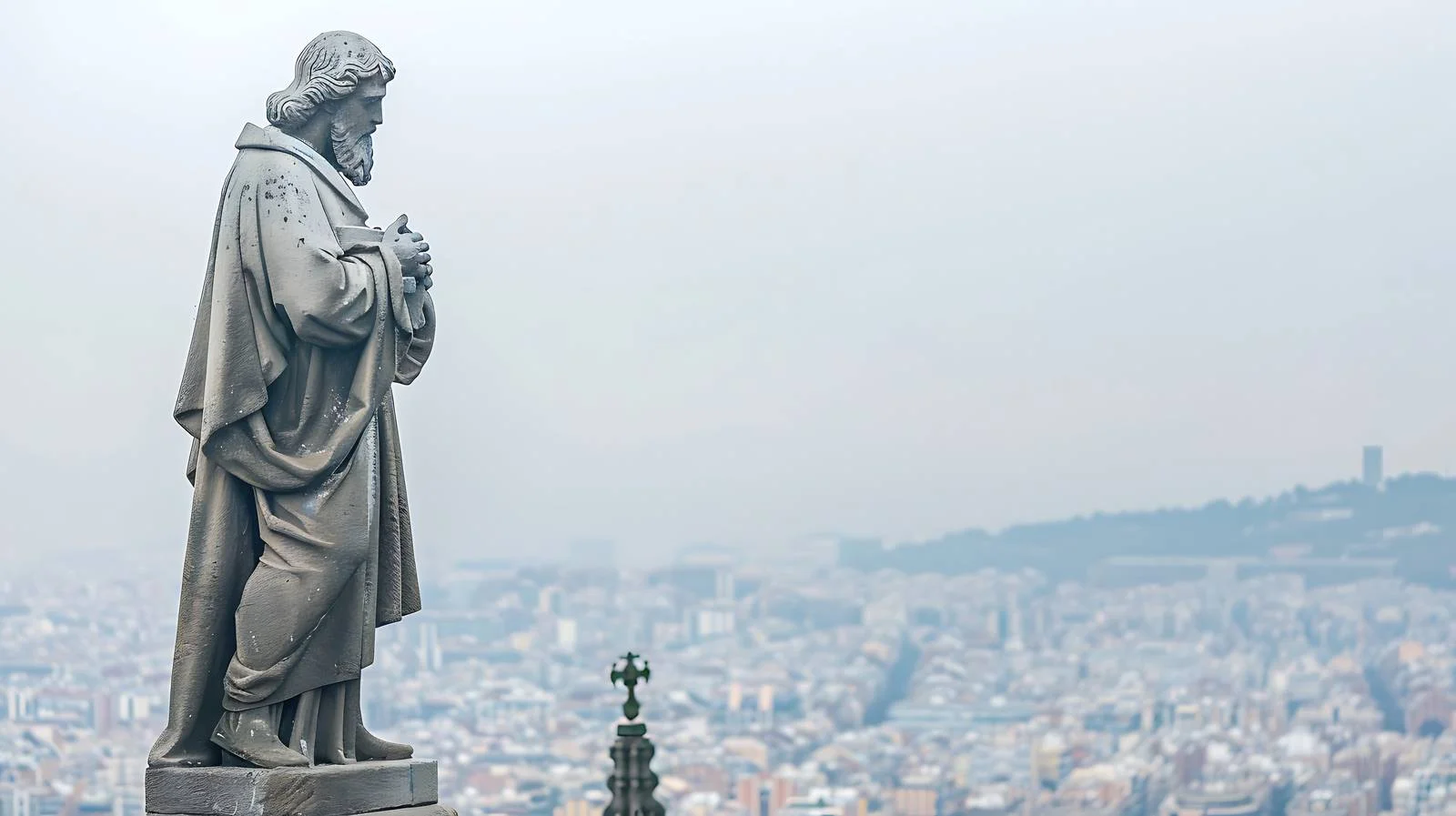 Apostle Statue Overlooking Barcelona Cityscape — free download from Dotvec