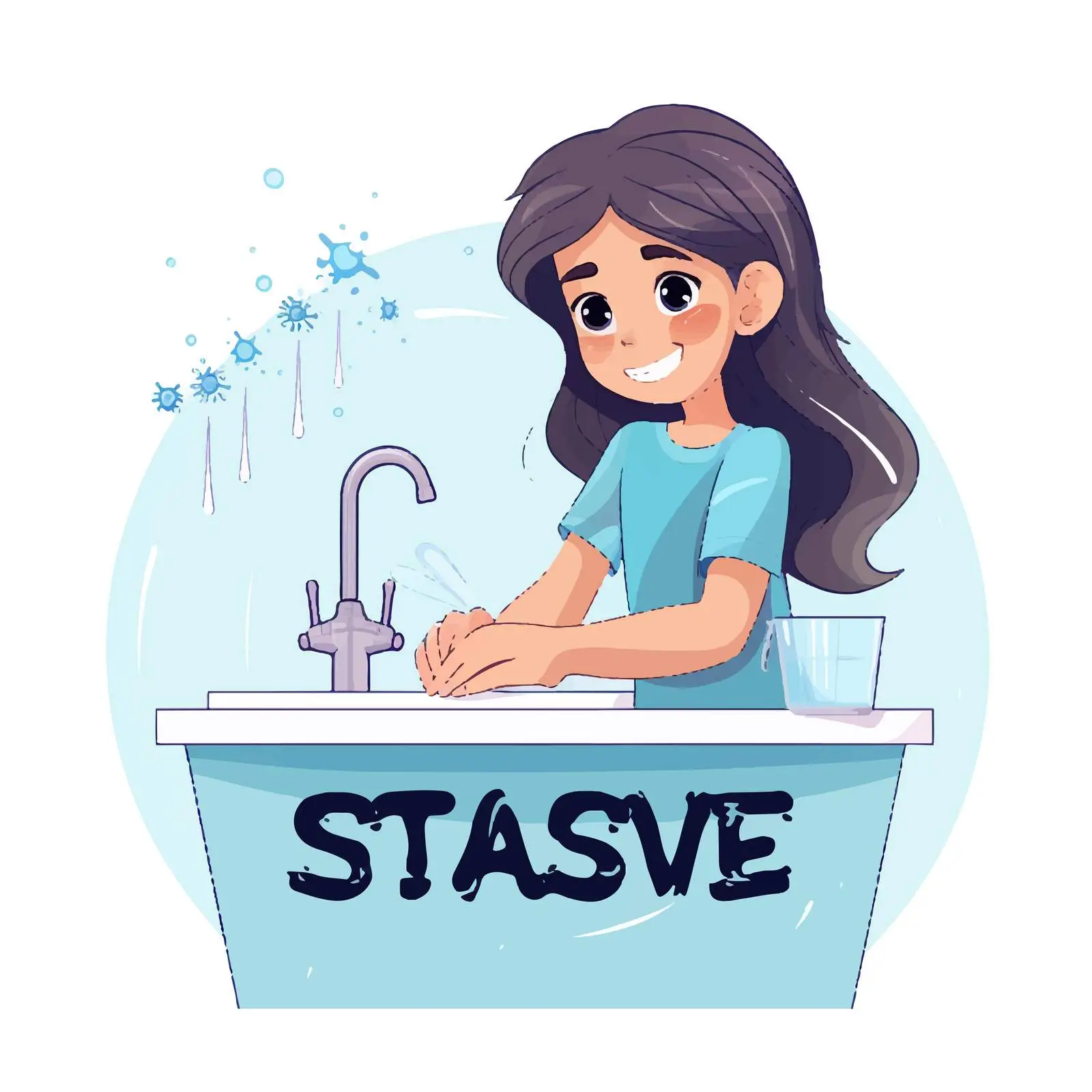 Stay Safe Cartoon with Girl Washing Hands — free download from Dotvec