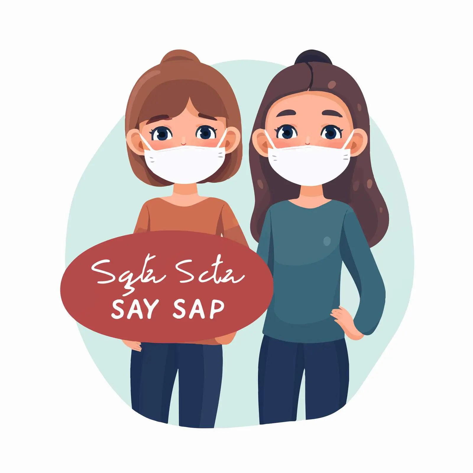 Cartoon Style Covid Safety with Girls – free stay safe image from Dotvec