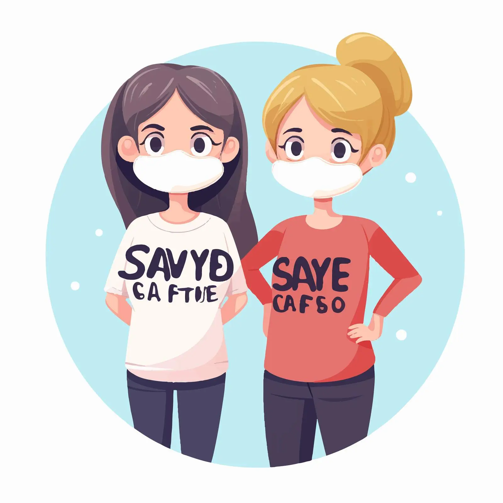 Cartoon Girls Promoting COVID Safety – free stay safe image from Dotvec