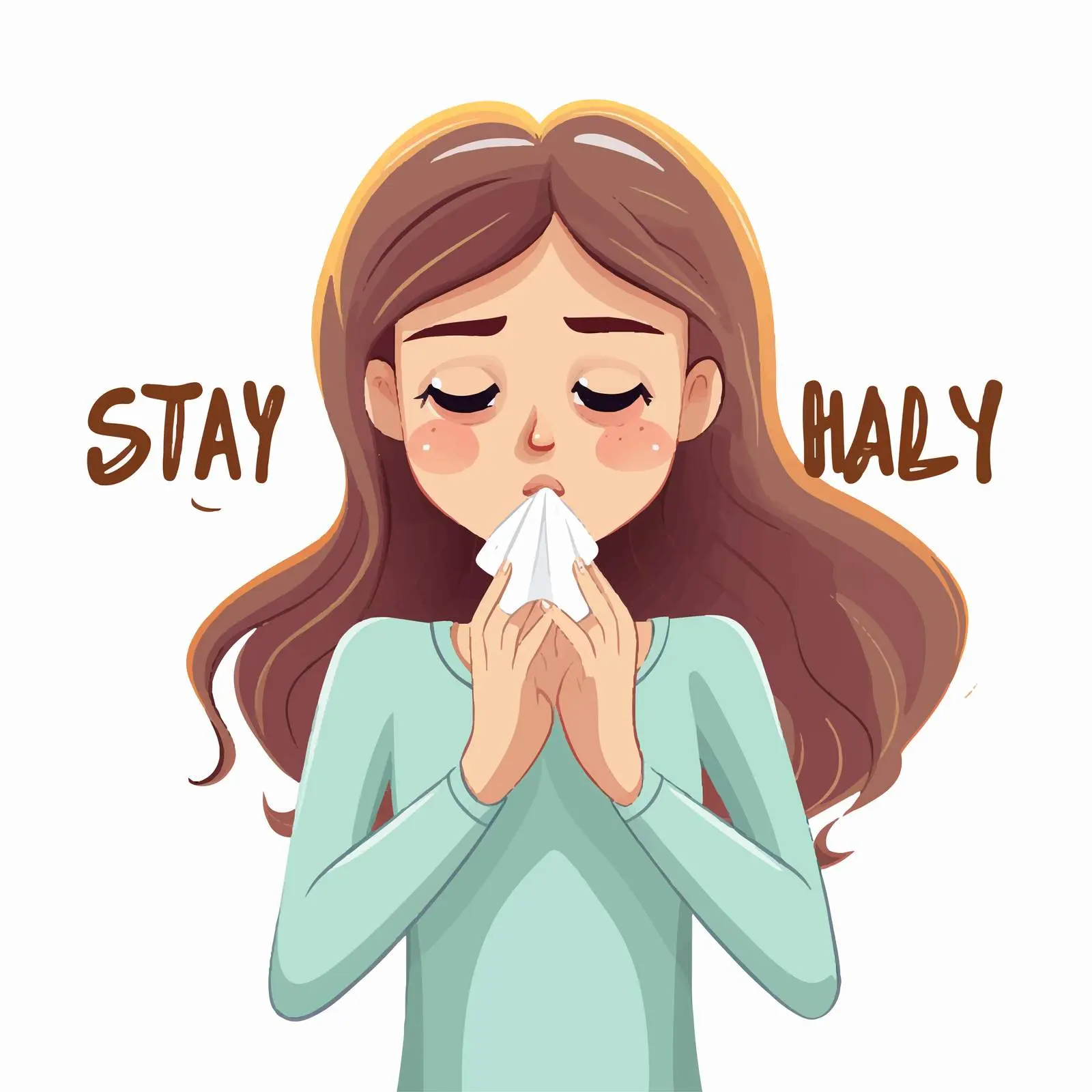 Stay Healthy Cartoon Girl Sneezing Vector — free download from Dotvec
