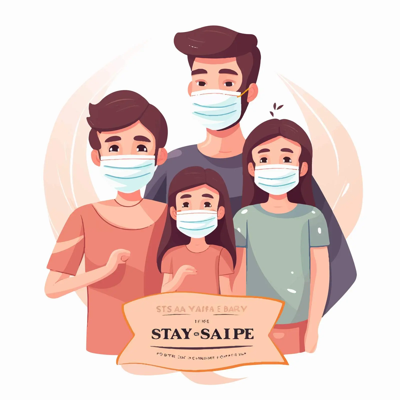 Family Wearing Masks Stay Safe Logo — free download from Dotvec
