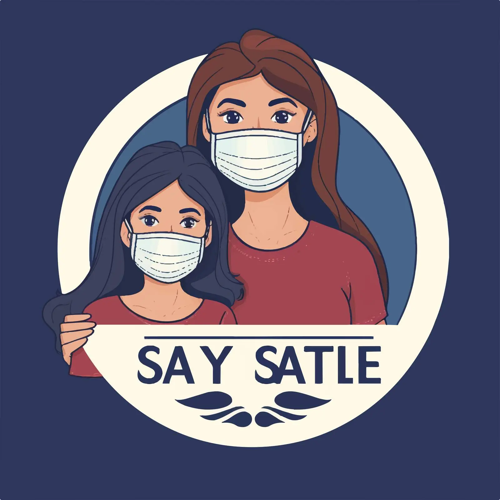 Family Wearing Masks Stay Safe Logo — free download from Dotvec