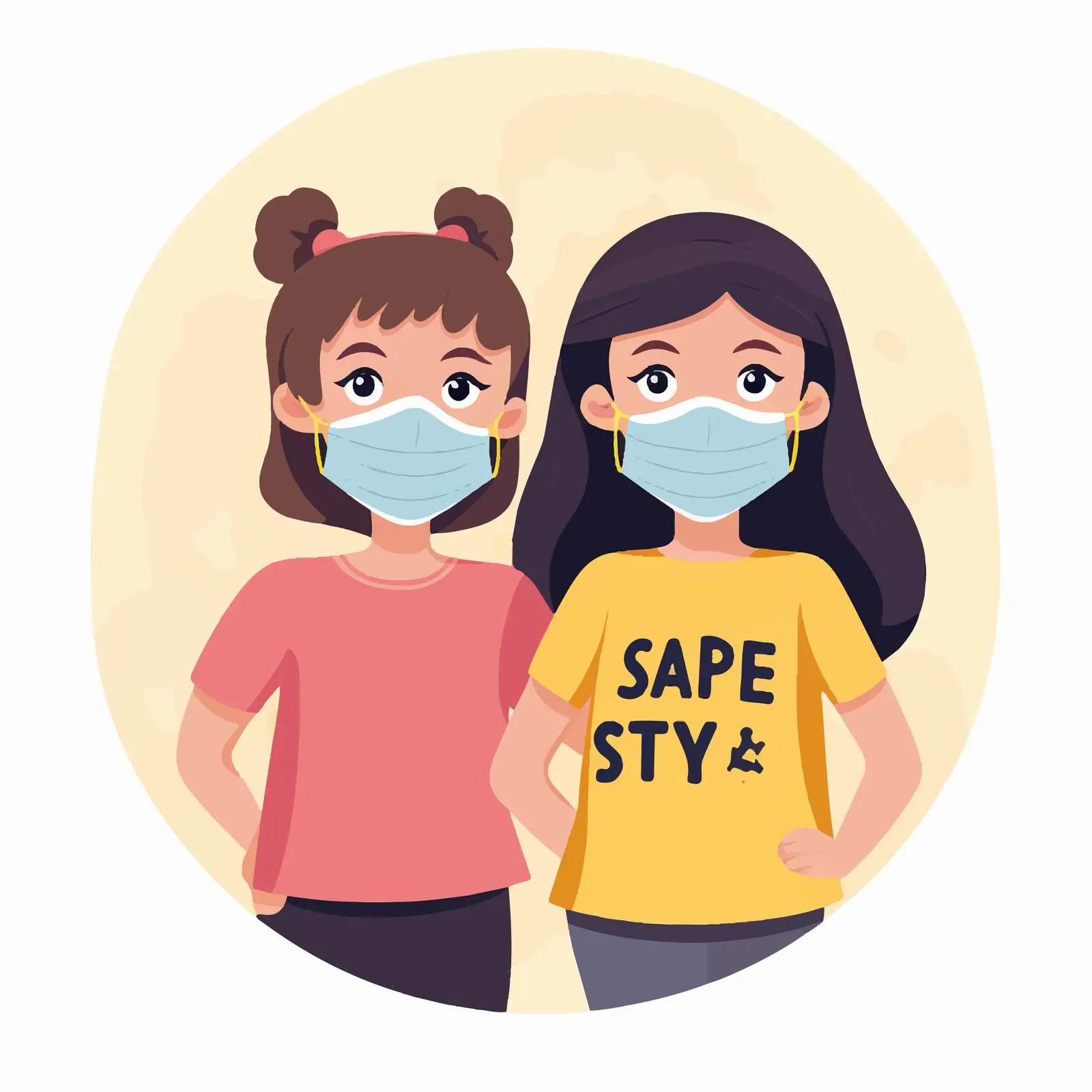 Stay Safe Cartoon Logo with Masked Girls — free download from Dotvec