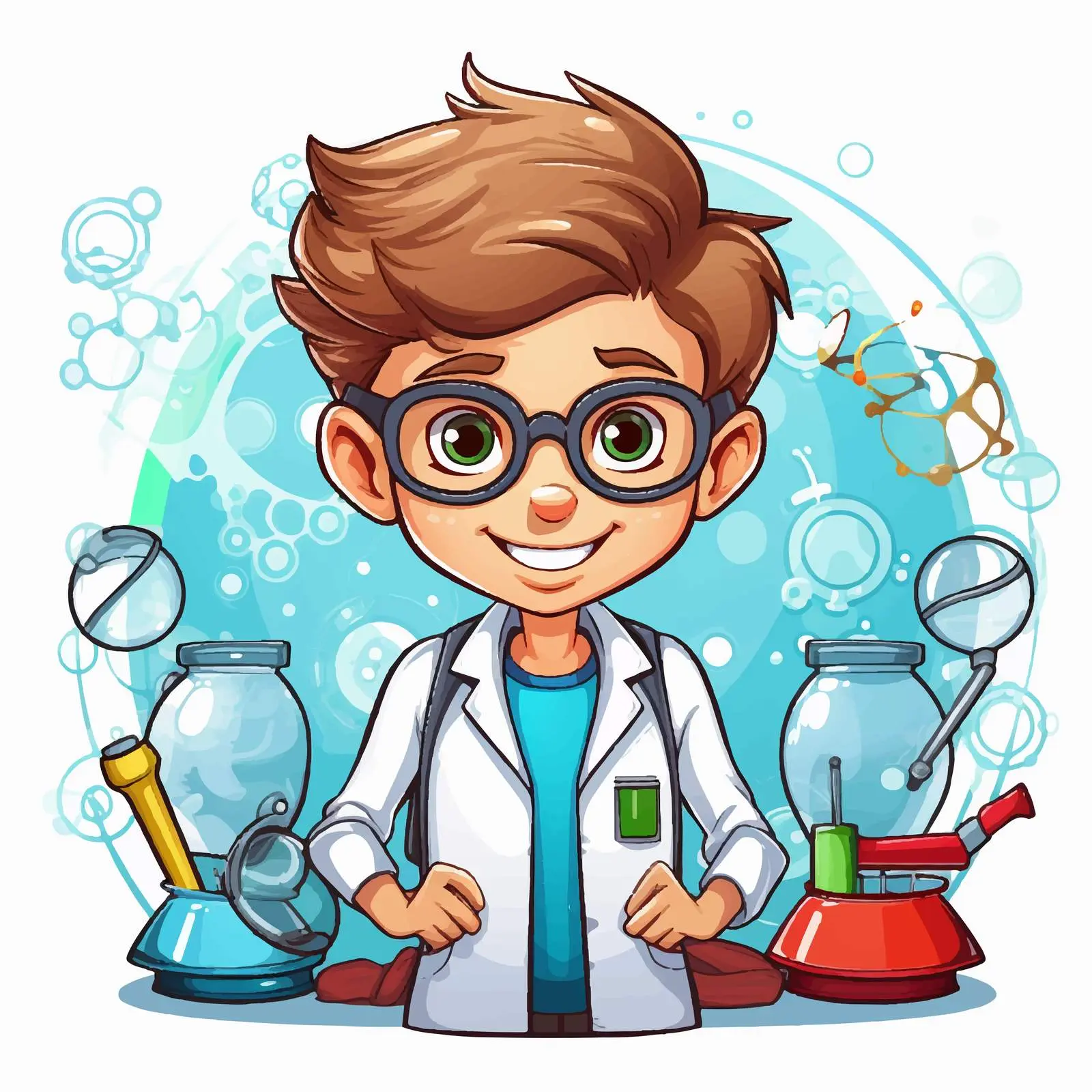 STEM Education Logo with Cartoon Scientist Kid — free download from Dotvec