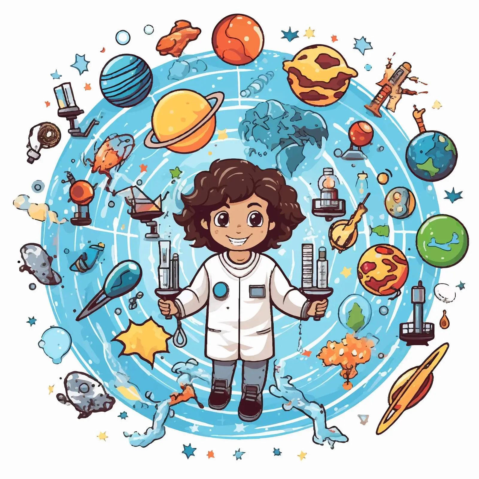 STEM Education Logo with Kids in Galaxy Theme — free download from Dotvec