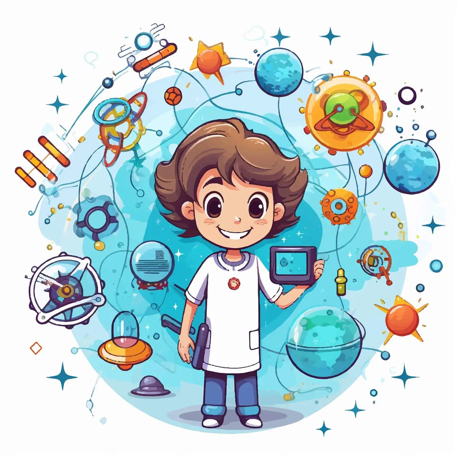 STEM Education Logo with Kids in Galaxy Theme — free download from Dotvec