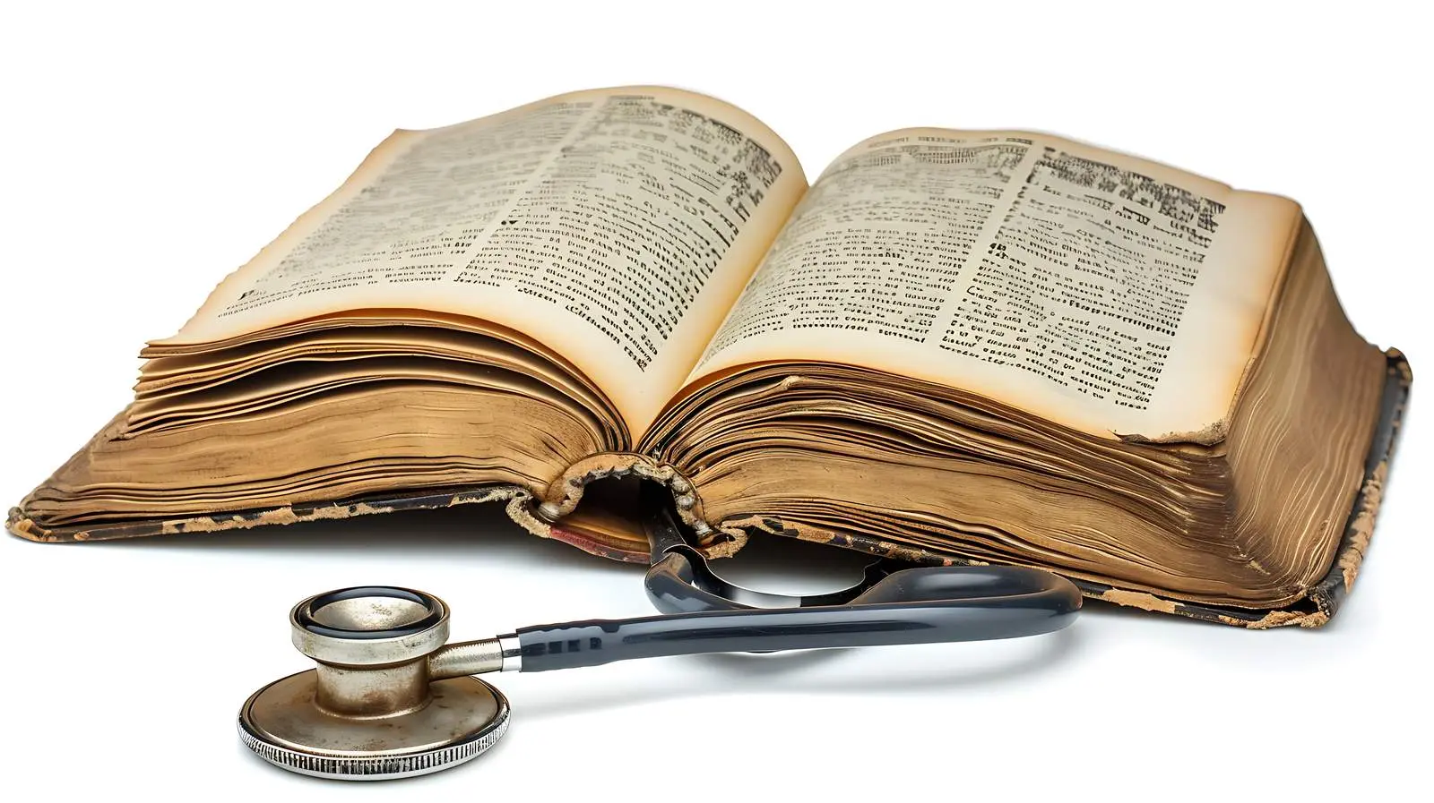 Stethoscope and Open Book on White Table — free download from Dotvec