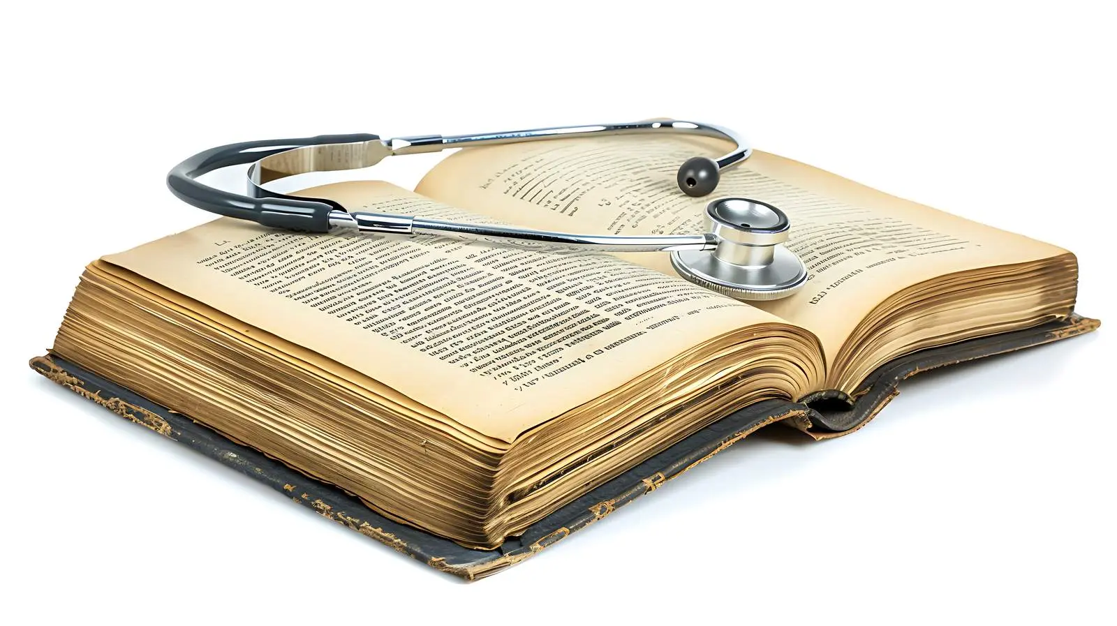 Stethoscope and Open Book on White Table — free download from Dotvec