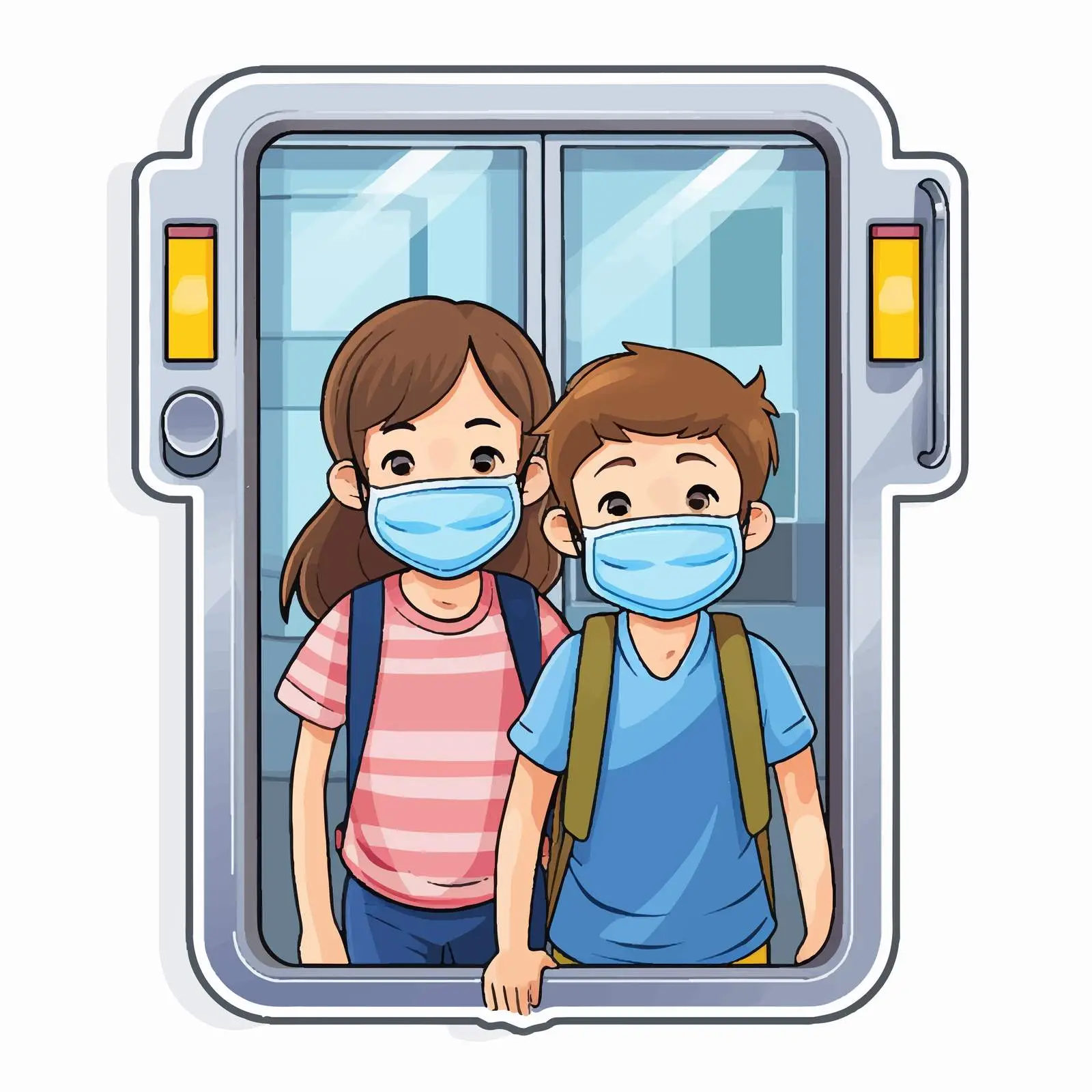 Kids Wearing Masks in Elevator Sticker Design — free download from Dotvec