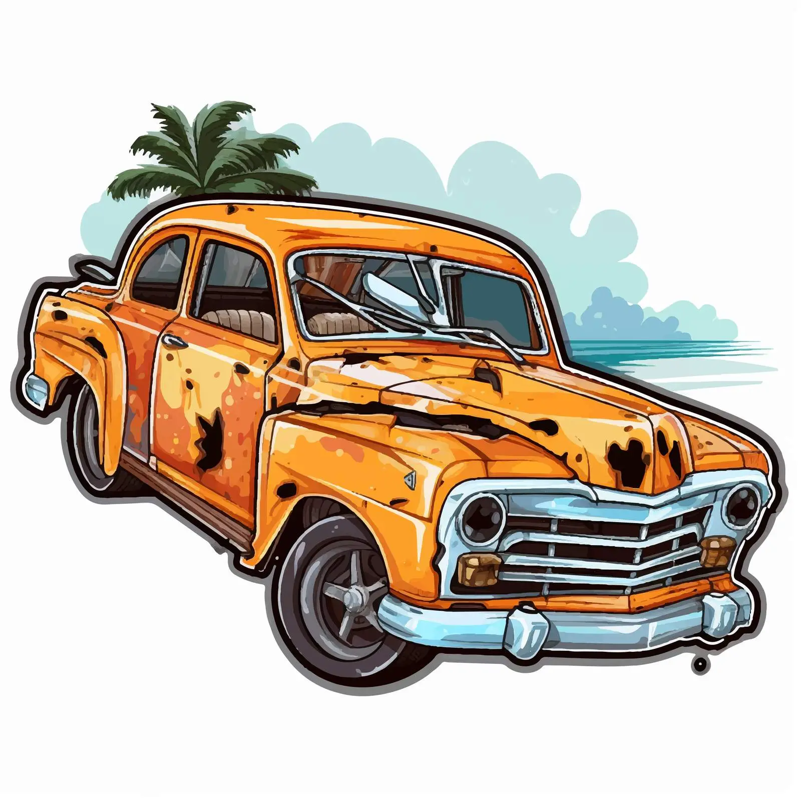Wrecked Car Sticker Design Vector Illustration — free download from Dotvec