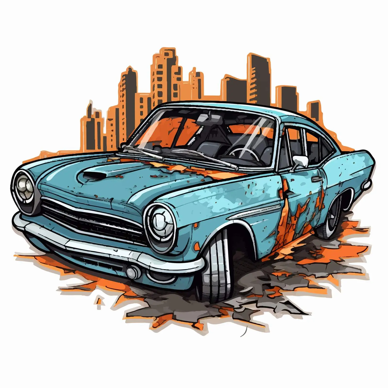 Wrecked Car Sticker Design Illustration — free download from Dotvec