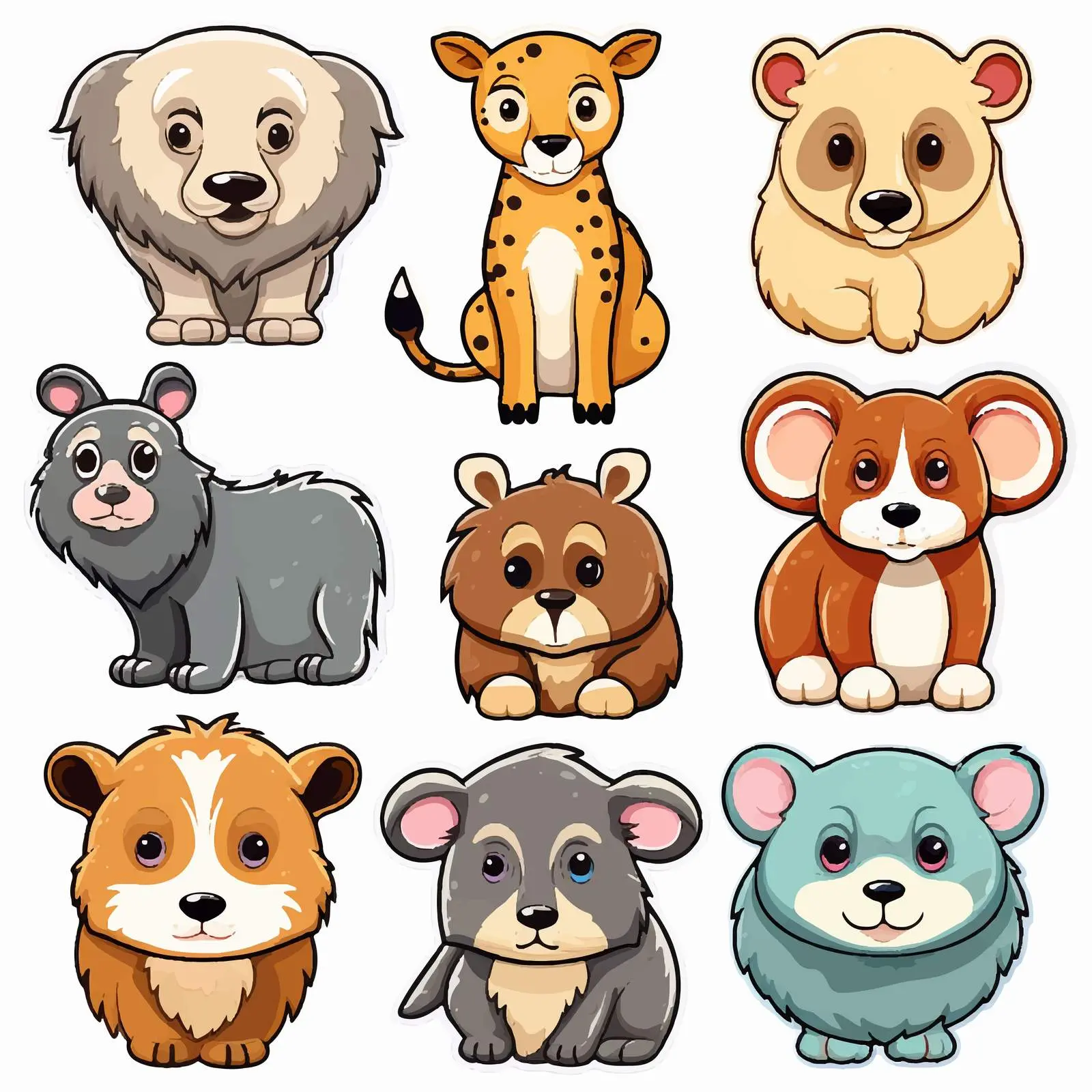 Cartoon Wild Animals Vector Sticker Set — free download from Dotvec