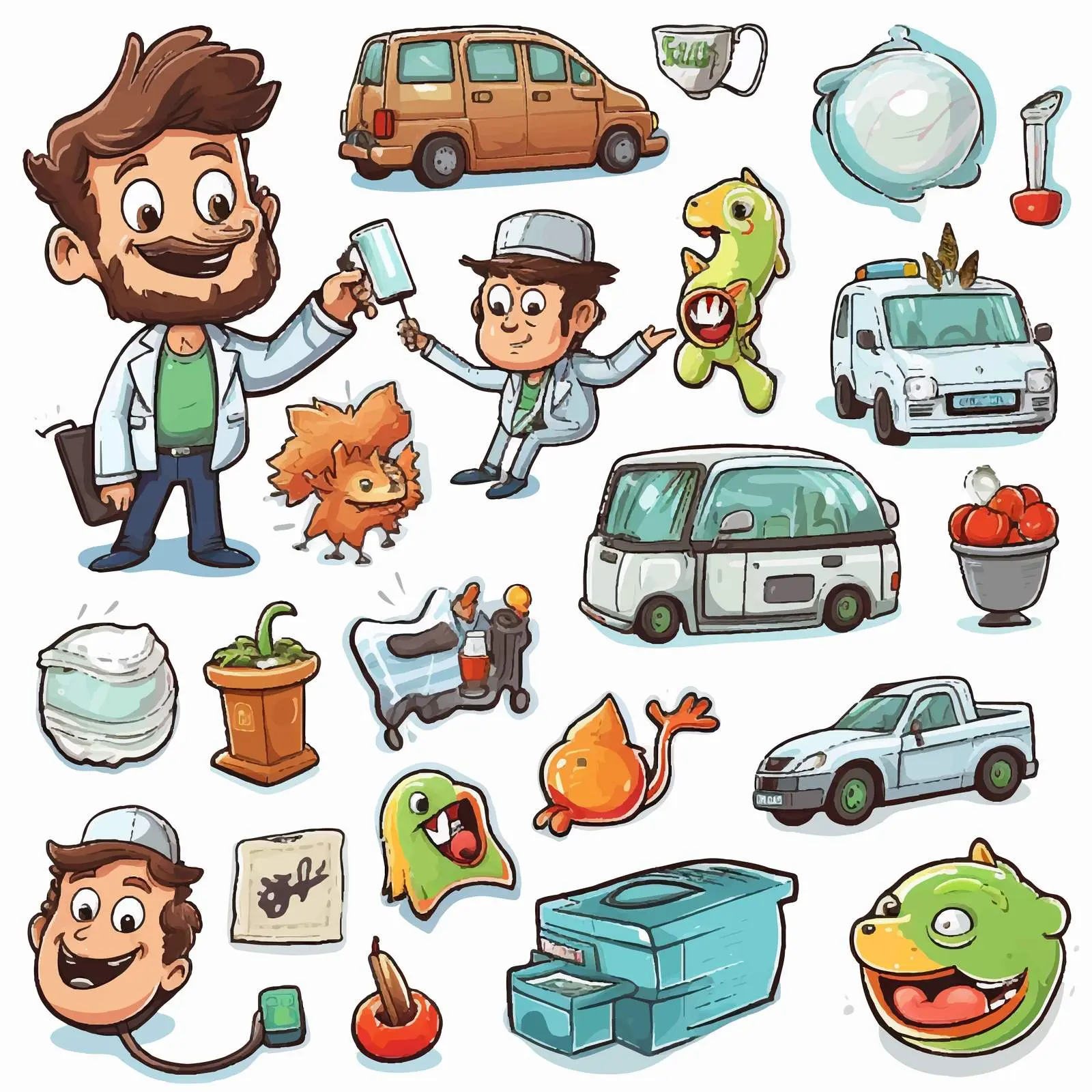 Cartoon Delivery Objects and Character Stickers — free download from Dotvec