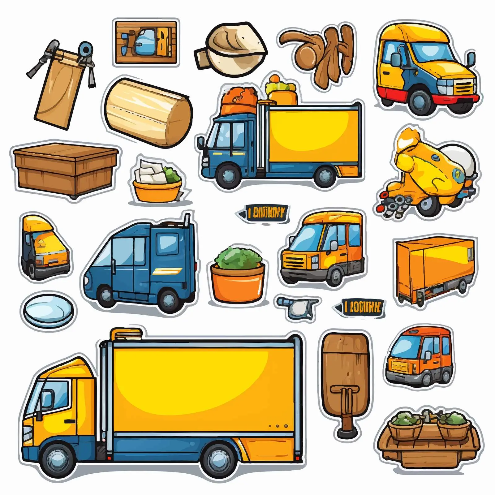 Cartoon Delivery Objects and Characters Sticker Set — free download from Dotvec