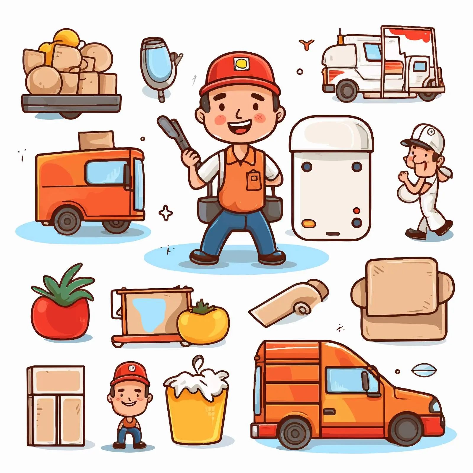 Cartoon Delivery Objects and Characters Sticker Set — free download from Dotvec