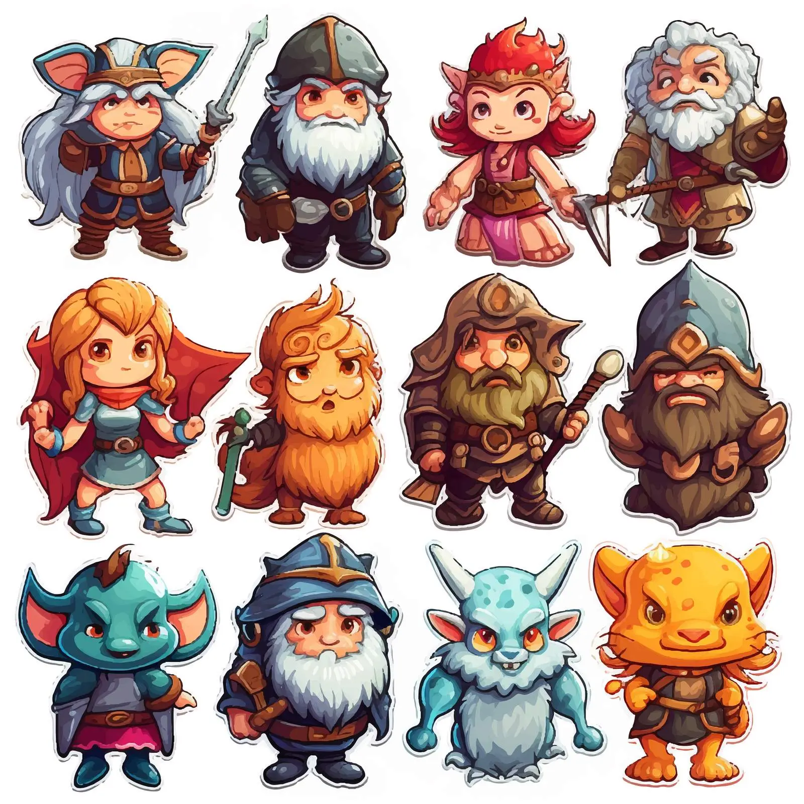 Fantasy Cartoon Character Sticker Set — free download from Dotvec