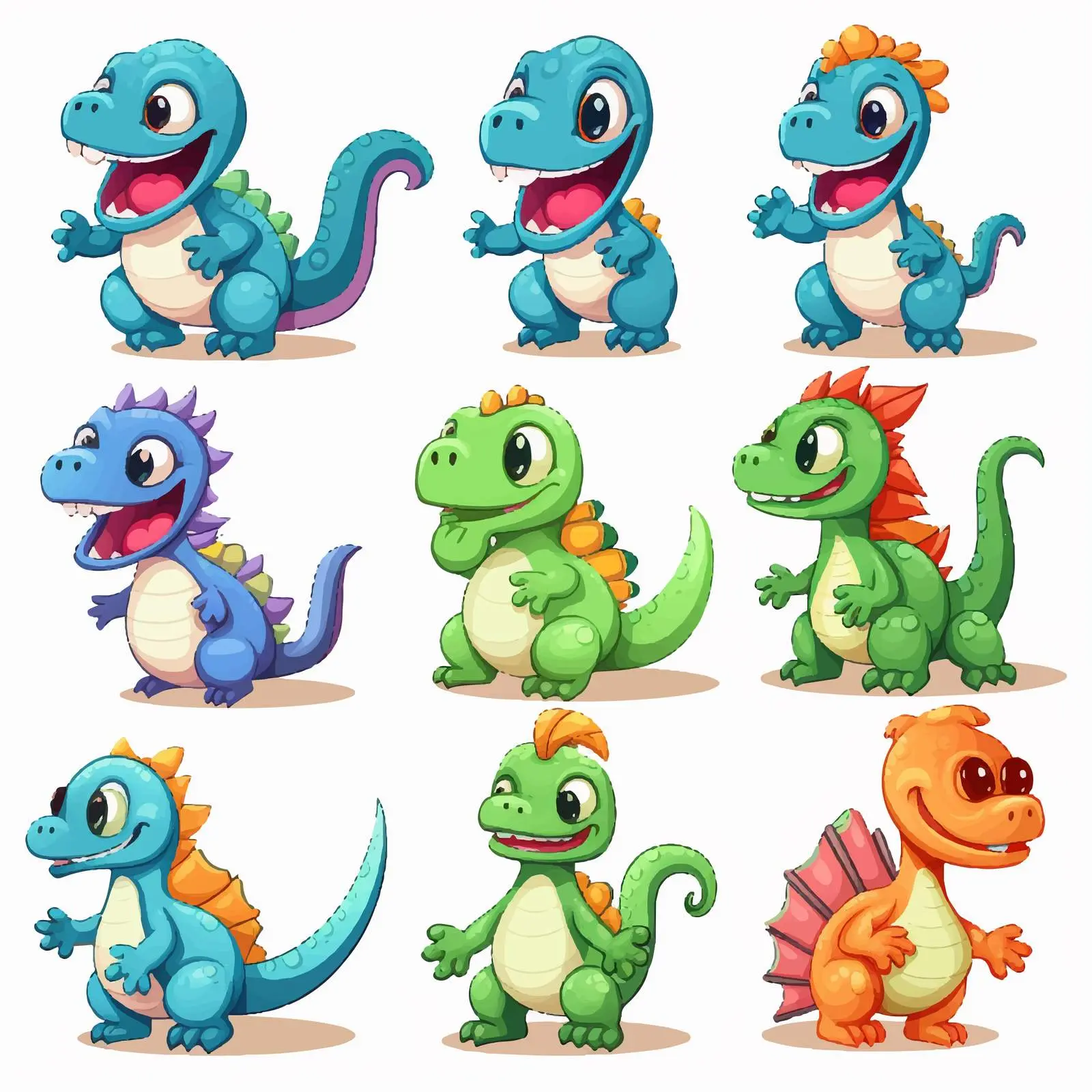 Dinosaur Cartoon Character Sticker Set — free download from Dotvec