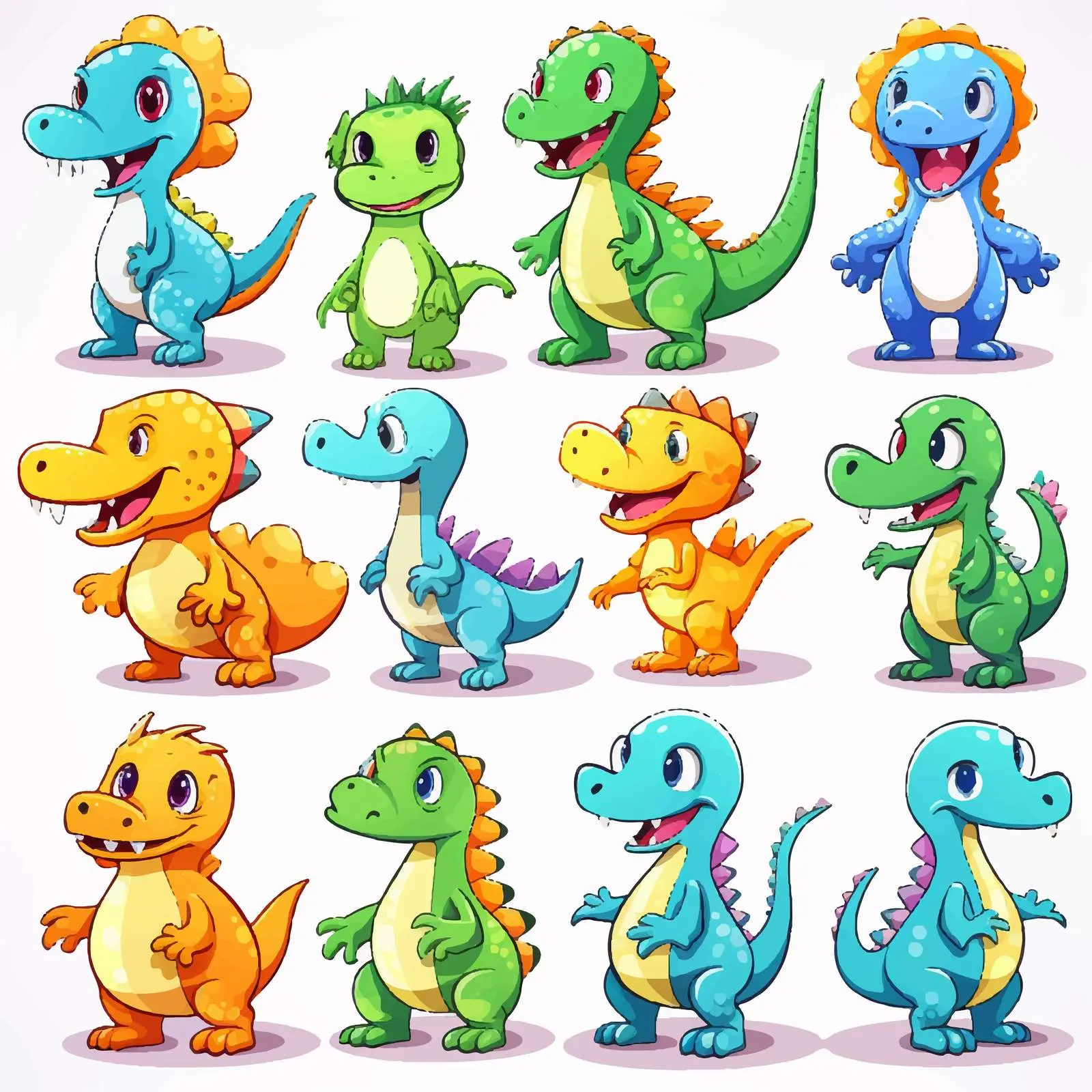 Diverse Cartoon Dinosaur Sticker Set — free download from Dotvec