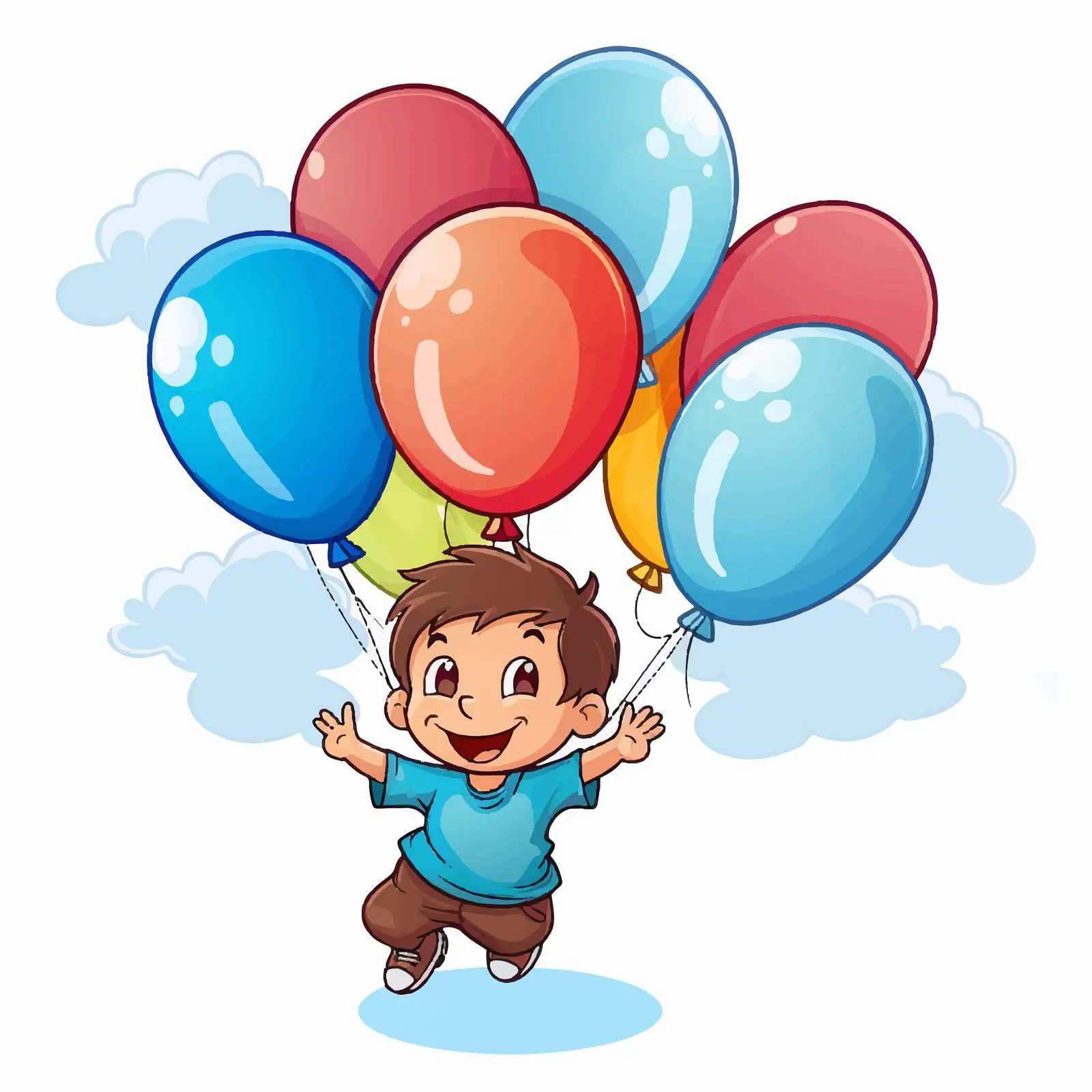 Boy Flying with Balloons Vector Sticker Template — free download from Dotvec