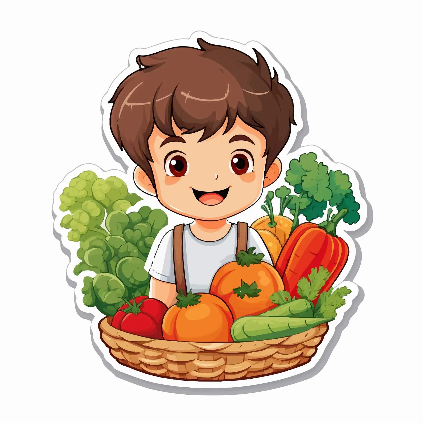 Boy with Vegetable Basket Vector Illustration — free download from Dotvec
