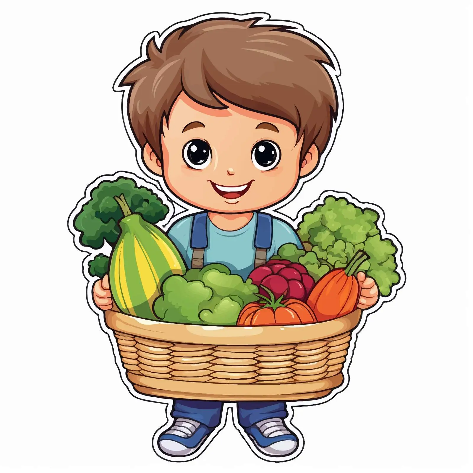 Boy Holding Vegetable Basket Vector Illustration — free download from Dotvec
